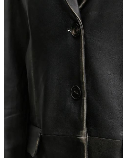 Liviana Conti Black Leather Single-Breasted Blazer