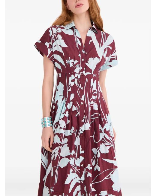 Cara Cara White Nash Floral-Print Midi Dress