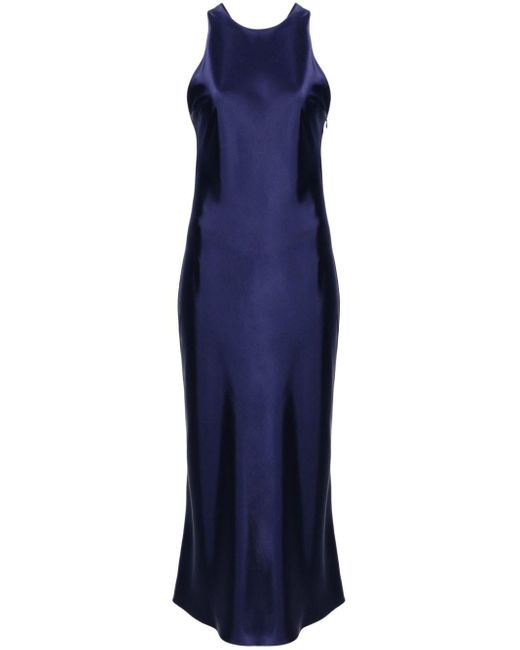 Claudie Pierlot Blue Round-neck Satin Maxi Dress
