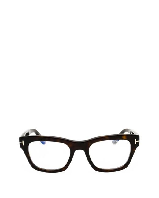 Tom Ford Black Tortoiseshell-Effect Rectangle-Frame Glasses