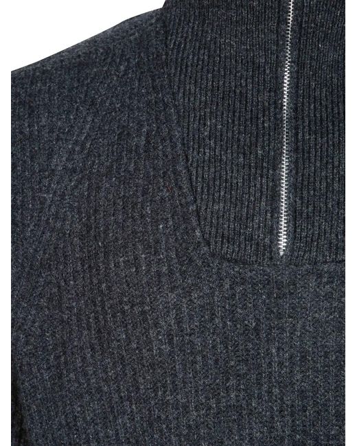 Amaranto Blue Half-Zip Ribbed Sweater for men