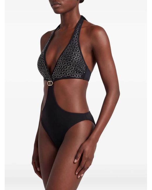 Twinset White Trikini Oval Rhinestone One-Pieces