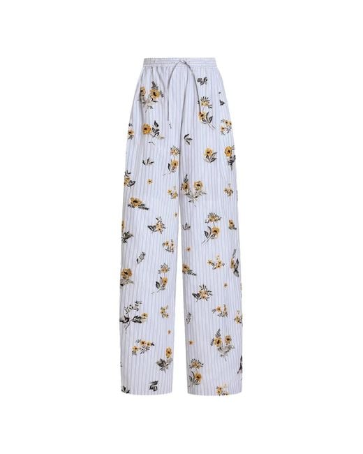 Dolce & Gabbana White Pantalon En Popeline À Fleurs Brodées Et À Strass