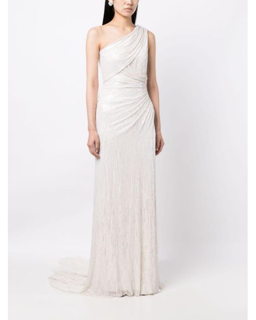 Jenny Packham White Oline One-shoulder Sequinned Dress