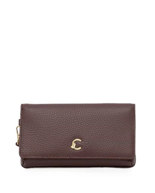 Coccinelle Brown Small C-Me Logo-Plaque Pebbled Clutch Bags