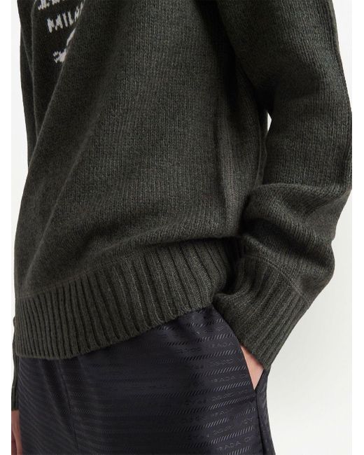 Prada Black Cashmere And Wool Logo Crewneck Sweater