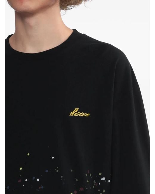 we11done Black Splatter Long-Sleeves T-Shirt for men