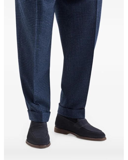 Brunello Cucinelli Blue Suede Penny Loafers for men