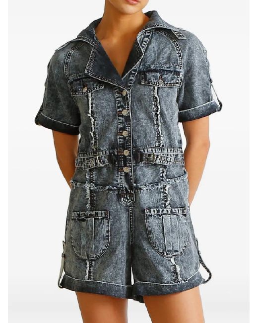 Ixiah Blue Asha Frayed Playsuit