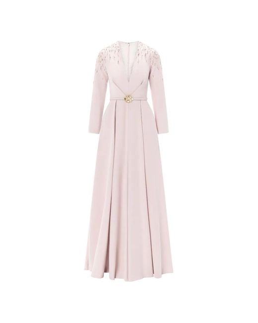 Rami Al Ali Pink Paneled Beaded Gown Maxi Dress