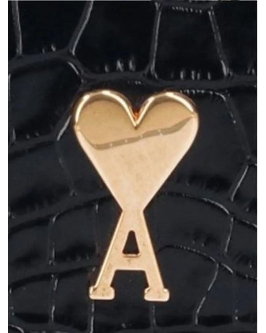 AMI Black Round Paris Crocodile-Effect Crossbody Bag