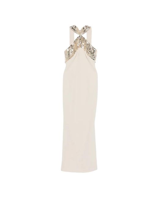 Jean Louis Sabaji White Embellished Halter Dress