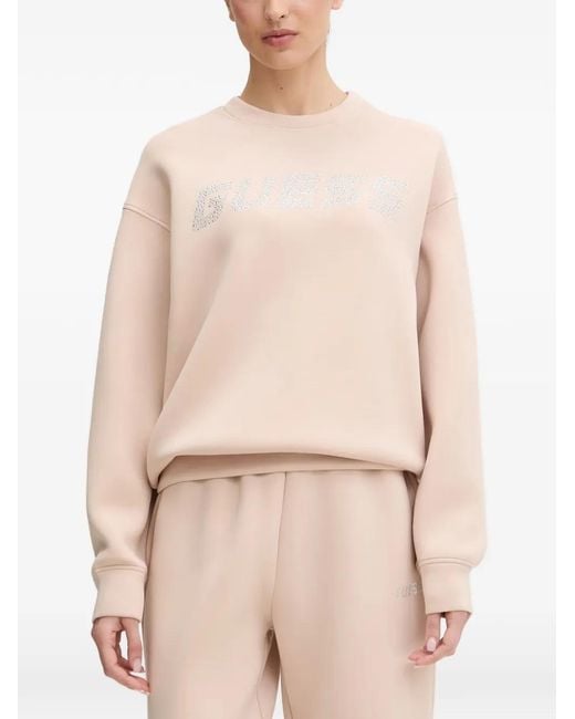 Guess Natural Rhinestone-Logo Sweatshirt
