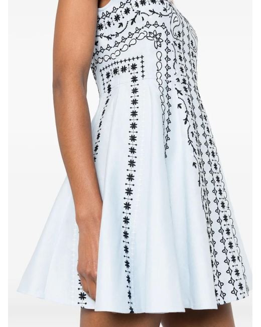 Maje Blue Short Embroidered Linen-Blend Dress