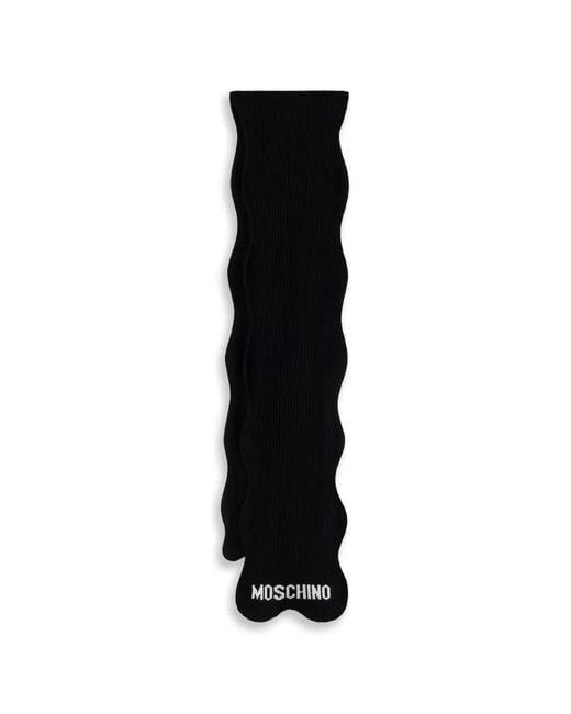 Moschino Black Logo-Knit Wavy-Edge Scarf