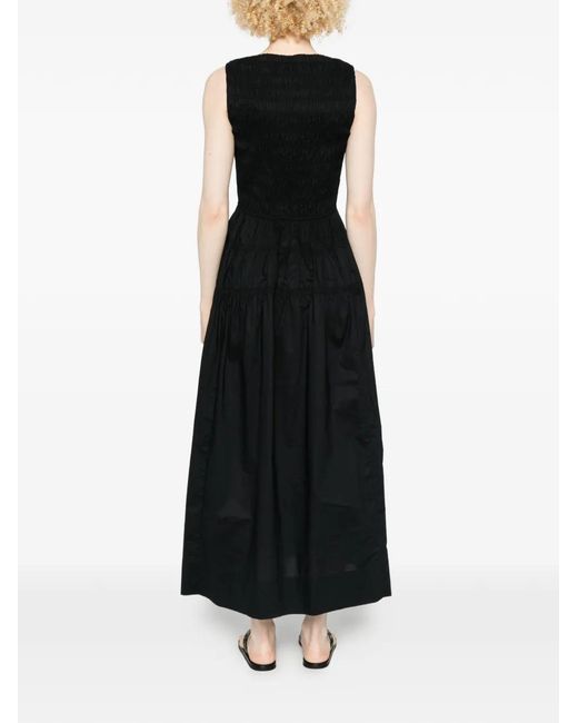 Doen Black Shirred Sleeveless Midi Dress