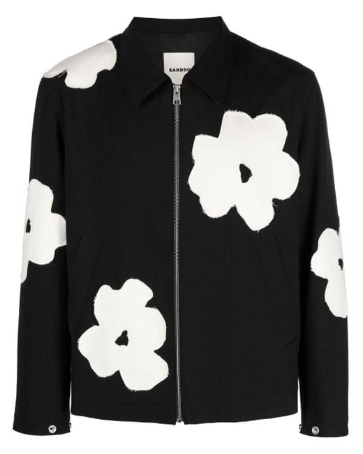 Sandro Black Floral-patch Jacket for men