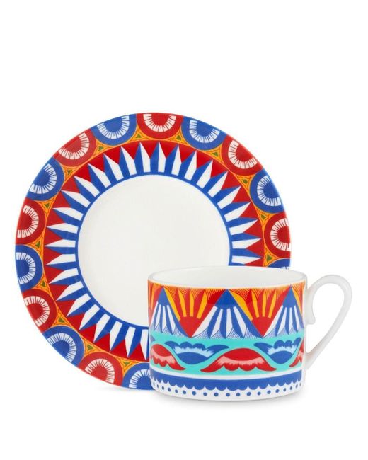Set da tè con motivo geometrico in porcellana di Dolce & Gabbana in Blue