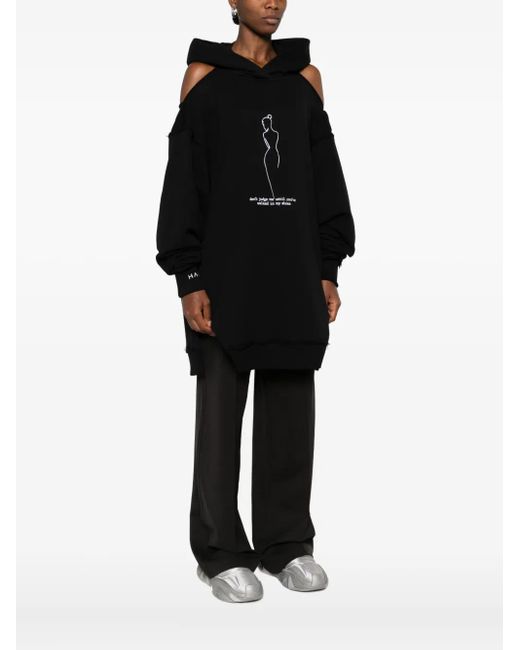 Hamza Black Cut-Out Graphic Hoodie