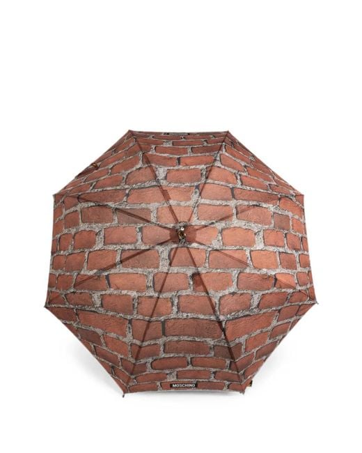 Moschino Brown Brick-Print Umbrella