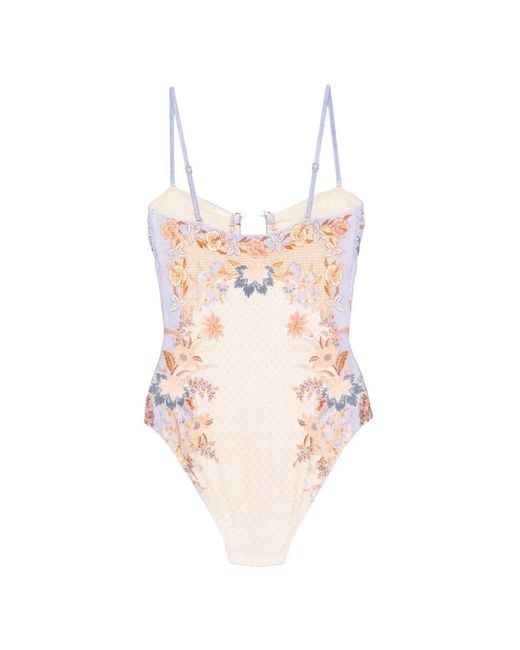 Zimmermann Pink Indra Bamboo-Trim Swimsuit
