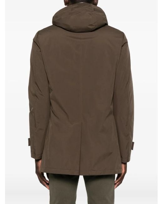 Herno Brown Hooded Concealed-Zip Coat for men