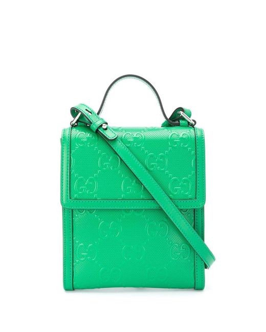 Gucci Green Embossed GG Motif Messenger Bag for men