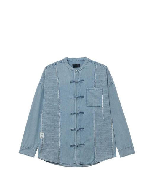 FIVE CM Blue Mandarin-Collar Pocket Shirt for men