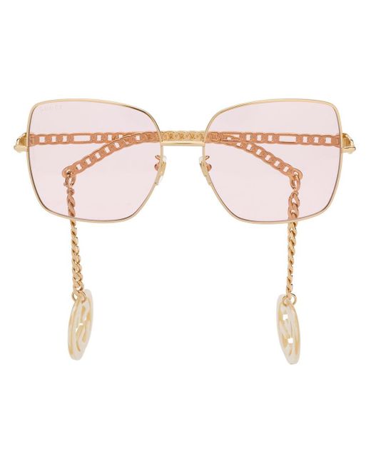 Gucci Metallic Detachable-charm Square-frame Sunglasses