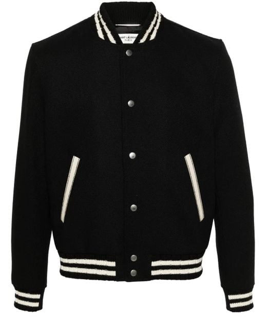 Saint Laurent Black Teddy Varsity Jacket for men