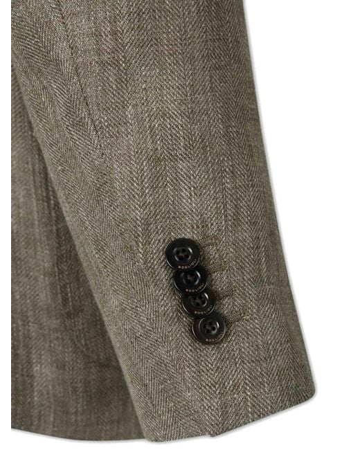 Boglioli Green Herringbone-Weave Notched-Lapels Blazer for men