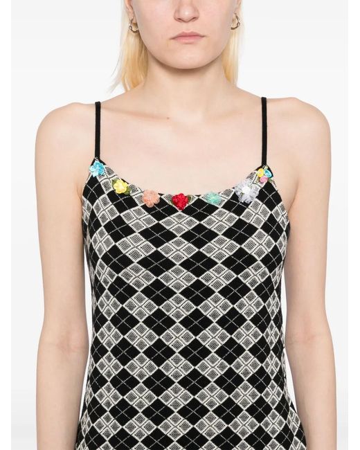 YANYAN KNITS Black Argyle Ribbon-Flowers Dress
