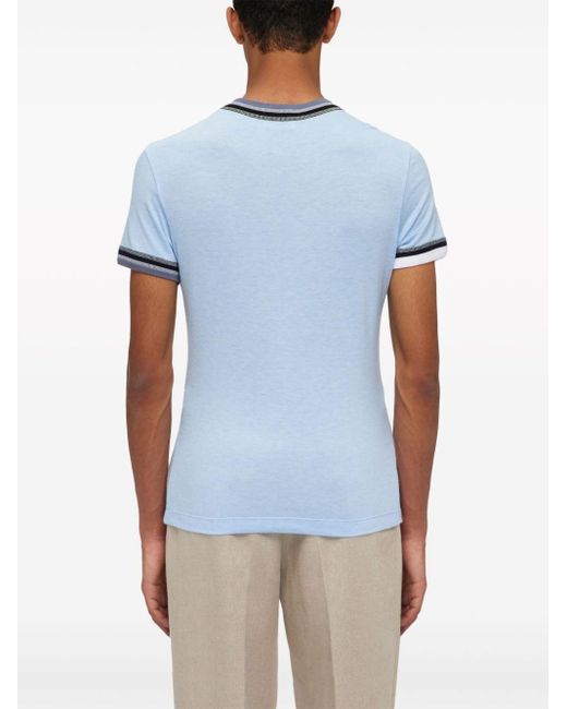 Ferragamo Blue Stripe-tipping Jersey T-shirt for men