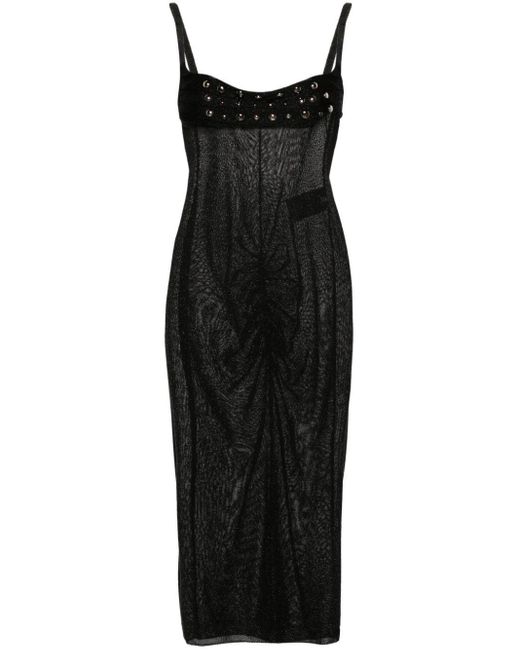 Alessandra Rich Black Lurex Studded Midi Dress
