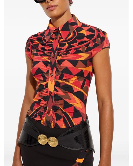 Emilio Pucci Red Manuba-Print Ruched Blouse