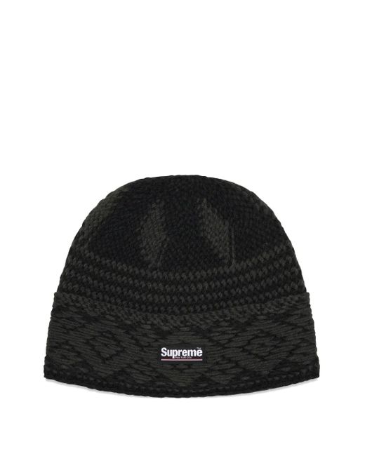 Supreme Black Logo-Patch Beanies Hat for men