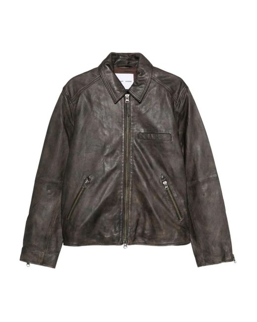 Samsøe & Samsøe Gray Sacliff X Zip-Front Leather Jacket for men