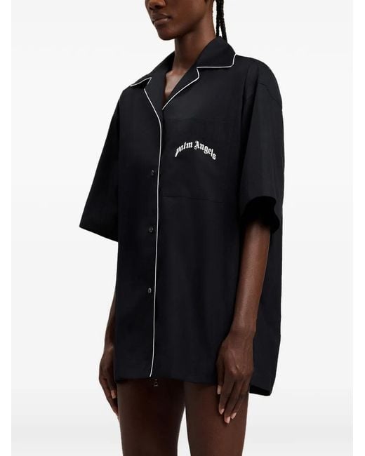 Palm Angels Black Curved-Logo Bowling Shirt