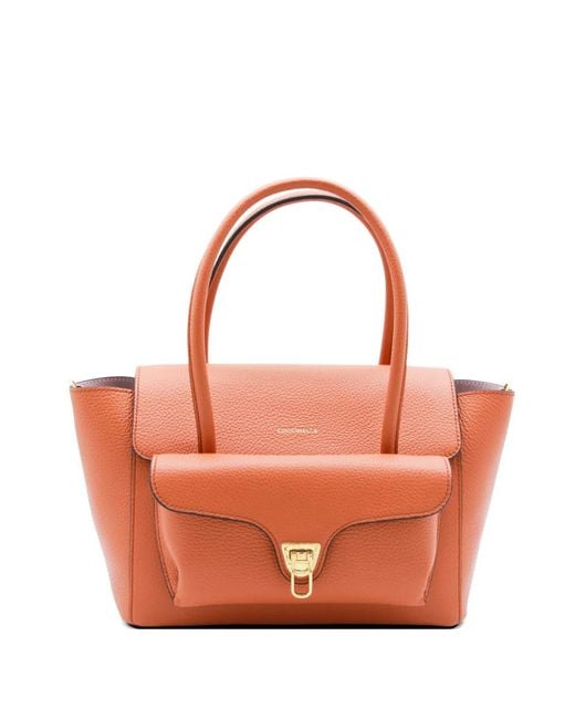 Coccinelle Orange Medium Double Beat Leather Shoulder Bag