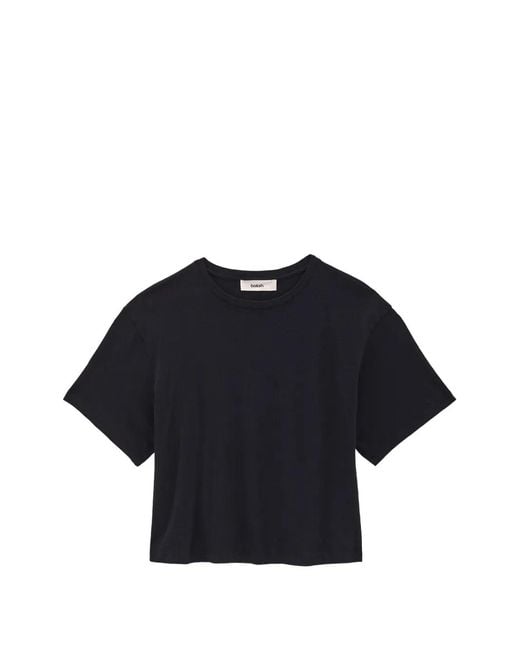 Ba&sh Blue Slogan-Print Cropped T-Shirt