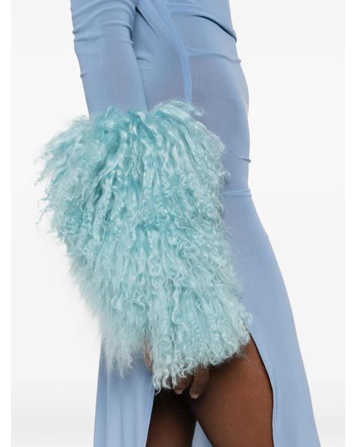 COWBOYS OF HABIT Blue Fur-Detail Draped Dress