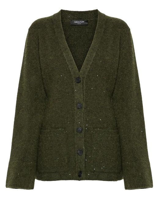 Fabiana Filippi Green Sequin-Embellished Cardigan