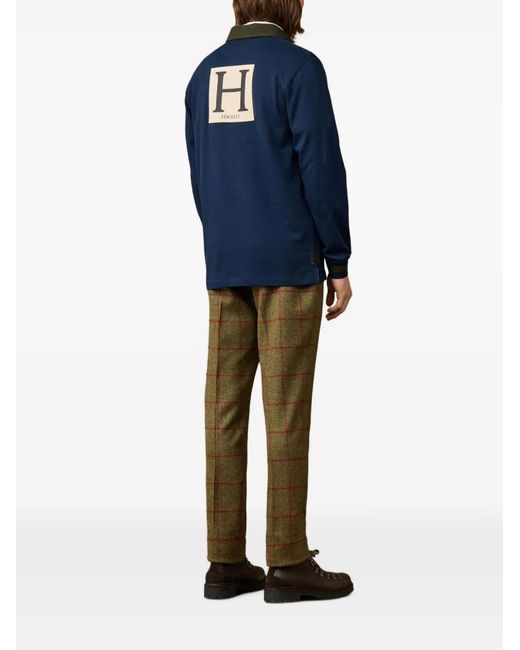 Hackett Blue Logo-Patch Long-Sleeve Polo Shirt for men