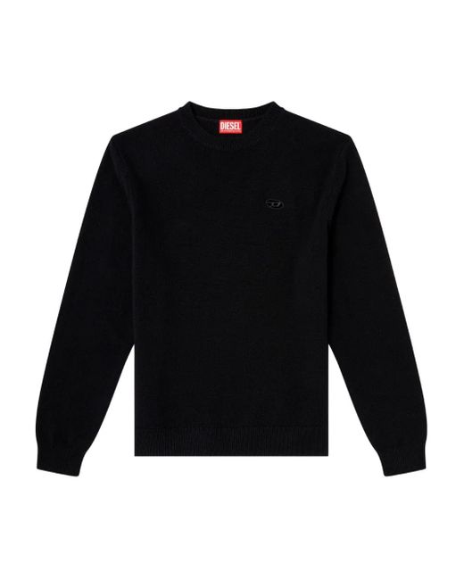 DIESEL Black Embroidered-Cutout Logo Crew-Neck Sweater for men