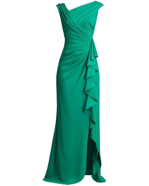 Tadashi Shoji Green Asymmetric Tiered Design Gown
