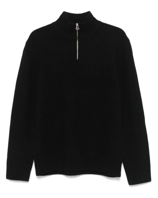 A.P.C. Black Ribbed Wool Half-Zip Sweater for men