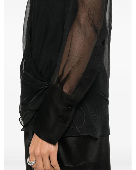 Givenchy Black Long-Sleeve Silk Wrap Blouse
