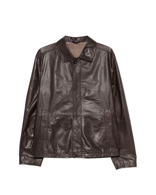 Corneliani Brown Pocket Bovine-Leather Jacket for men
