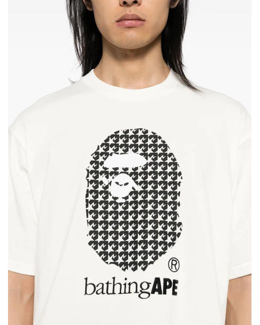 A Bathing Ape White Sta Houndstooth Tee for men