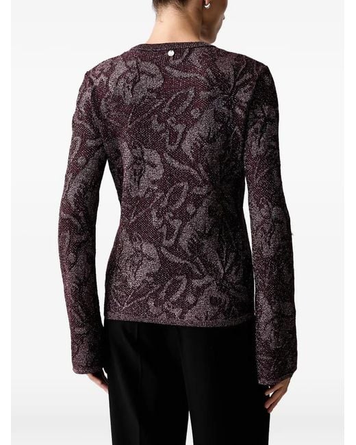 Liu Jo Black Floral-Jacquard Lamé Sweater